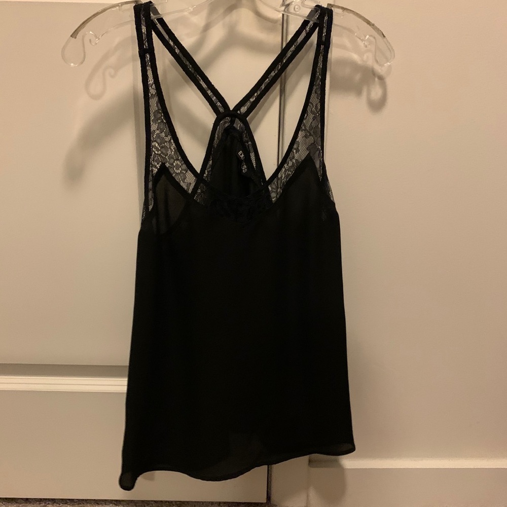 Express Black Sleeveless Blouse with Lace Detail